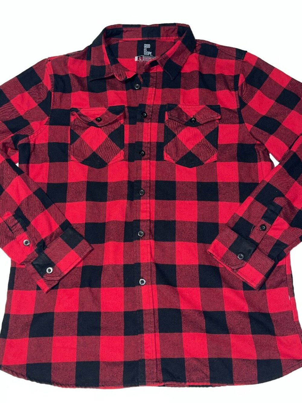 God Is Dope button up flannel shirt rear back logo size large